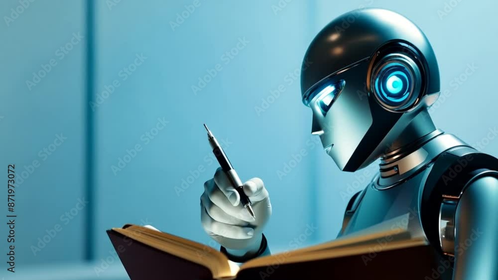Poster robot reading a book generative ai