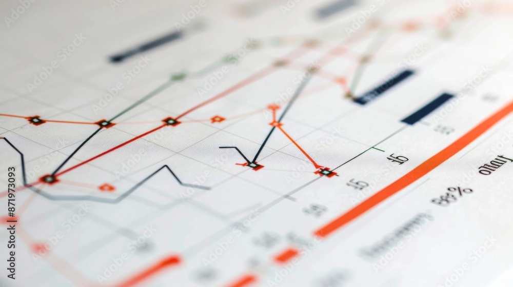 Poster a close-up of a line graph showing financial growth trends over time