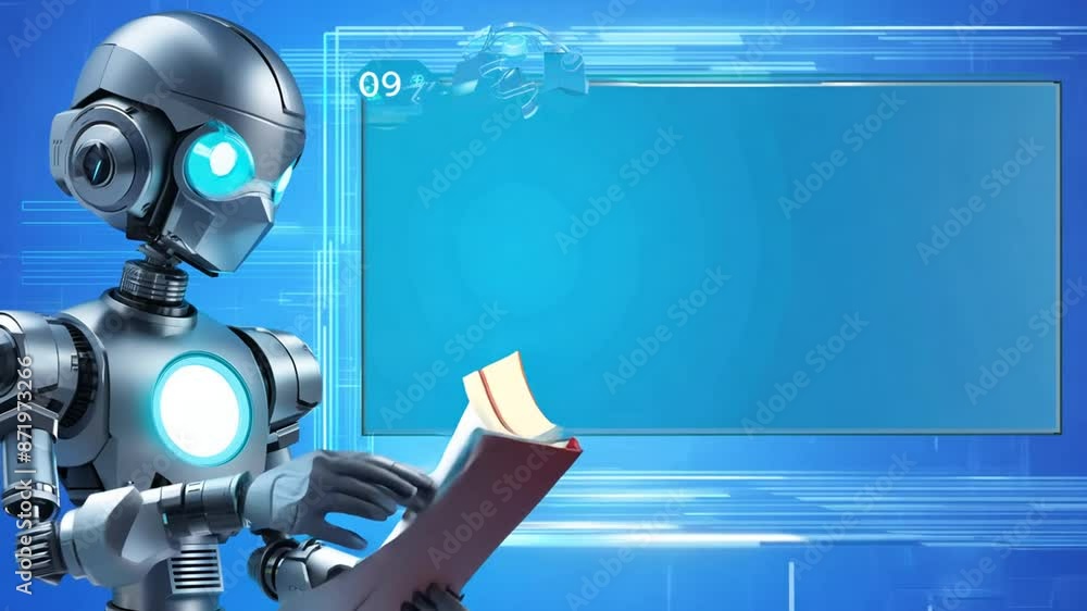 Poster robot reading a book generative ai
