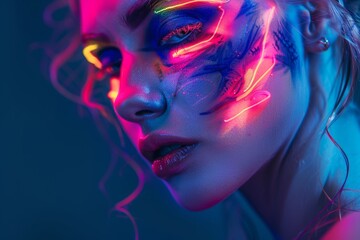 Fototapeta premium Close-up portrait of a woman with neon body art