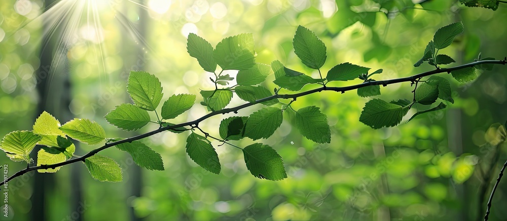 Aufkleber A lush green branch with fresh leaves set in a forest, providing ample copy space image.