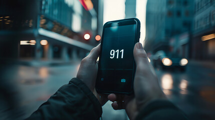 Male Hand With 911 On The Phone