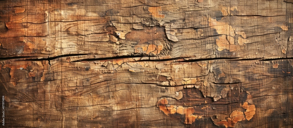 Poster grunge style depicted on a weathered, rustic wooden background showing cracks. picture features a vi