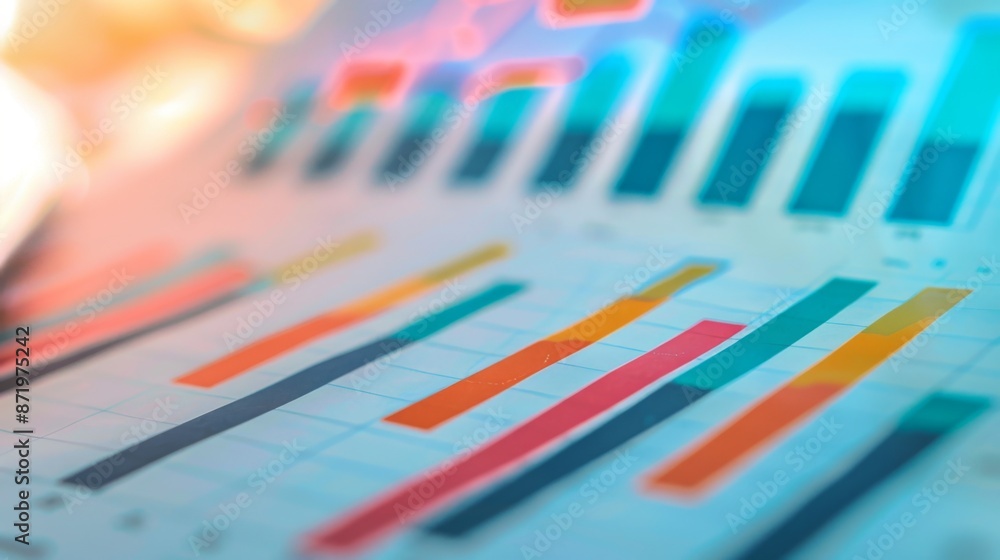 Poster A close-up of a spreadsheet with colorful graphs and financial data calculations