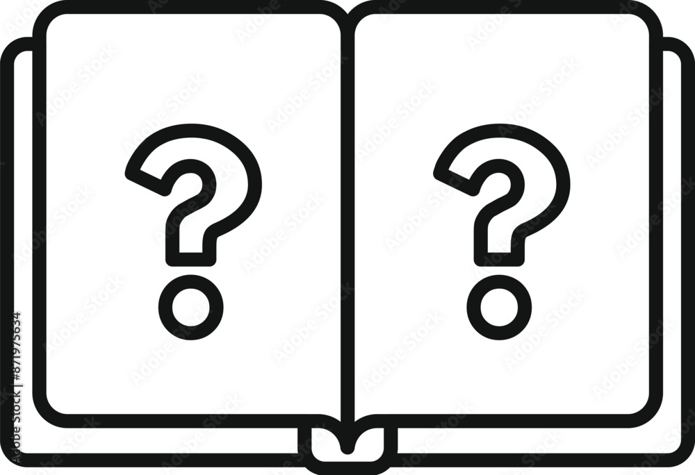 Poster open book icon with question marks representing a search for knowledge and answers