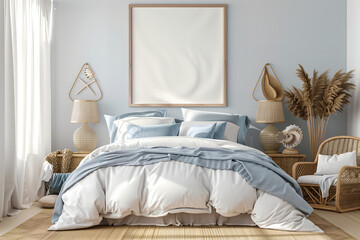 Simple and stylish bedroom wall art mockup, blank wall decor mockup, painting mockup, house canvas vertical mockup