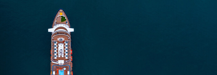 Aerial view cruise ship traveling over the ocean, Cruise ship liner cruise ship luxury cruise in...
