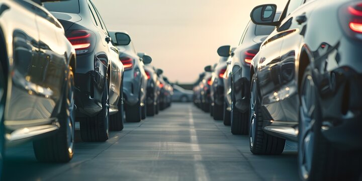 Dealership lot filled with unsold cars catches attention of passersby. Concept Car Dealership, Unsold Cars, Attention-Grabbing, Lot, Passersby