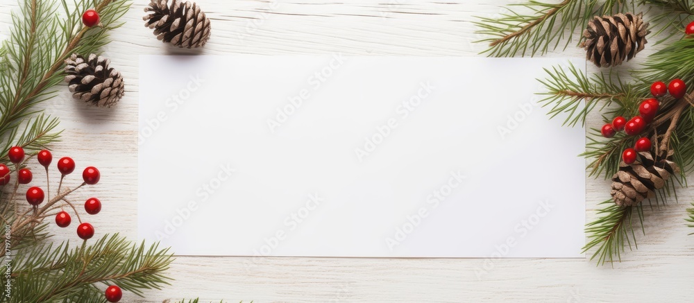 Poster festive christmas background with ample copy space image, showcasing a flat lay and top view. adorne