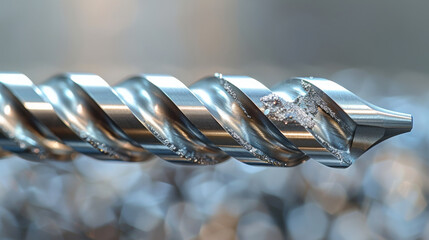 A silver drill bit with a spiral shape