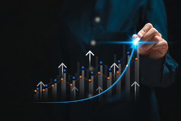 Business graphs statistics analyze business potential concepts, Businesswomen plan and analyze charts of business target growth, Marketing performance, Profit,  Financial, Next year's goal-setting