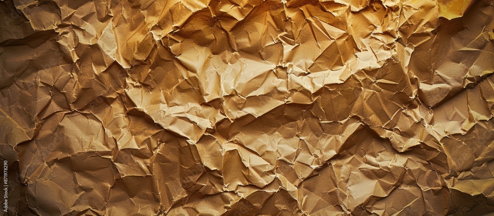 Poster shiny crumpled brown paper with a rough texture is blurred in the top view, serving as a cool backgr