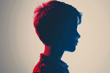 Side Profile of a Boy with Blue and Red Lighting in a Dramatic Style