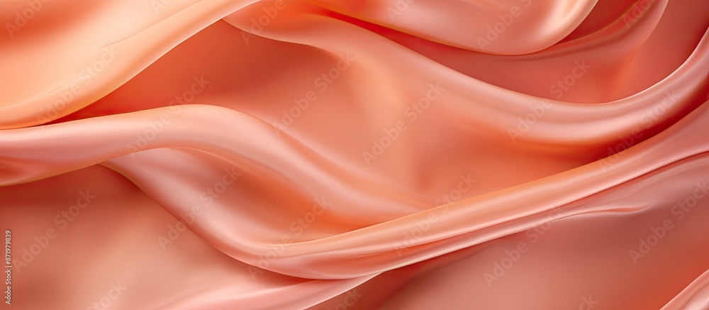 Aufkleber Luxurious satin silk fabric in peach-orange with elegant wavy texture, creating an abstract background design for a copy space image.