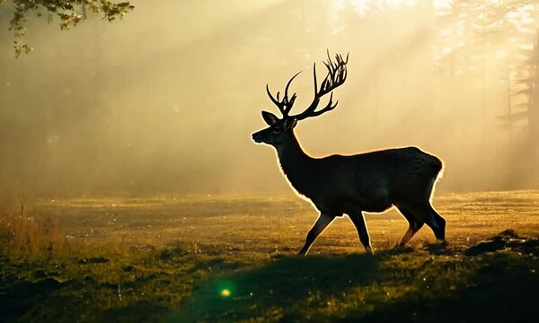 Deer walking in the forest with afternoon light background