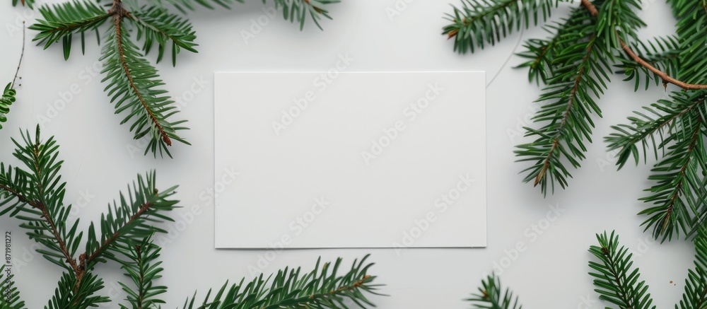 Leinwandbilder christmas tree branches on a blank business card create a new year celebration concept with a side v