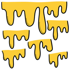 Hand drawn cartoon set of melted cheese on a white background. Food concept.