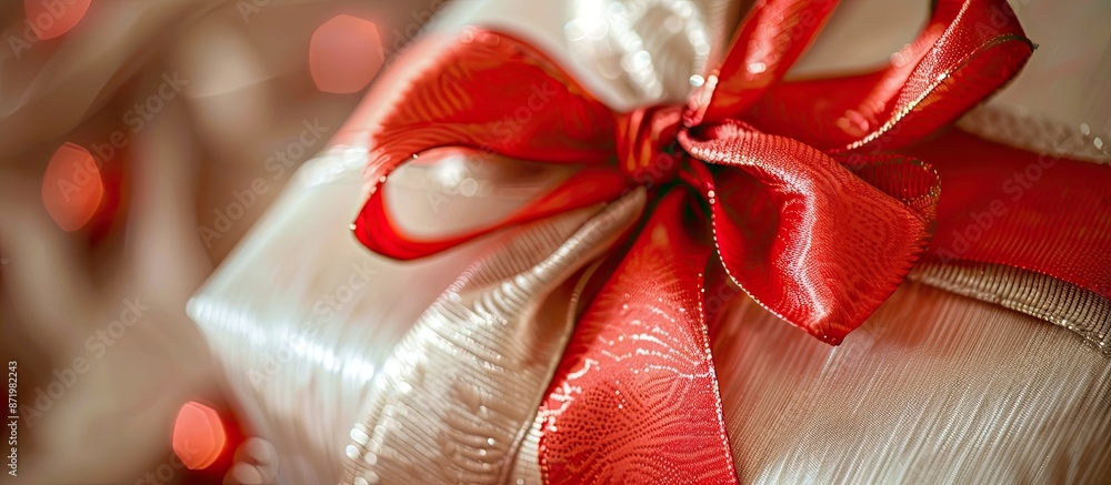 Aufkleber close-up of a ribbon on a gift box with copy space image available.