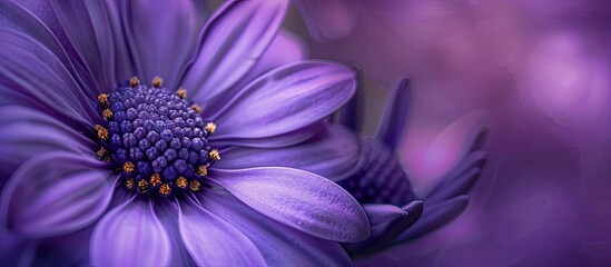 Close-up of a beautiful purple flower with a detailed macro shot showcasing its beauty, suitable for a copy space image.
