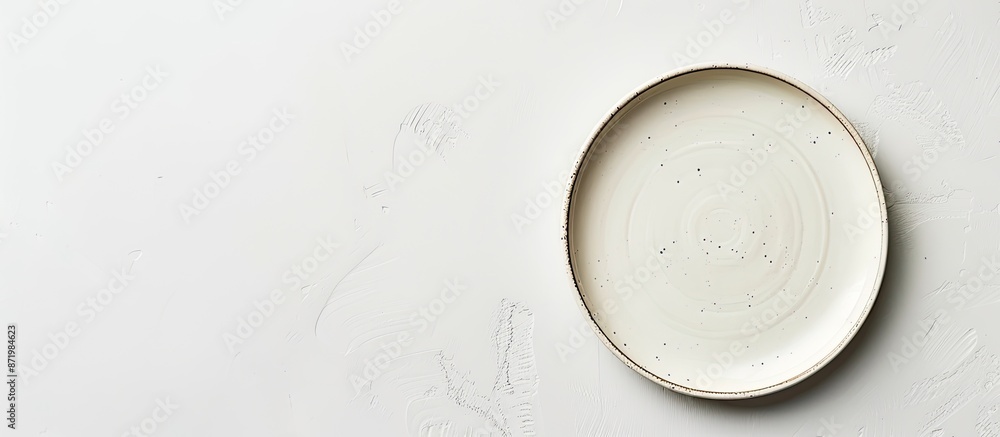 Poster top view of an empty plate on a white background with copy space image.