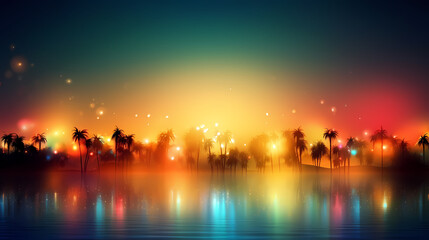 Summer holidays sunset with defocused lights vector image