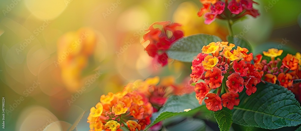 Aufkleber floral macro background featuring red and yellow lantana camara flowers with copy space image.