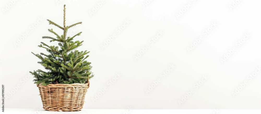 Poster A small Christmas tree in a basket with a white background perfect for adding text in the copy space image.