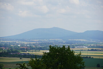 View on Sleza mountain, walking trail, Polish forest, tree branches, Tree roots, Poland, village,...