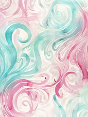 Fototapeta premium a watercolor illustration of soft pink and aqua colored swirls 