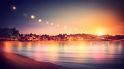 Fototapeta premium Summer holidays sunset with defocused lights vector image