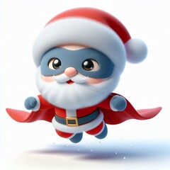 3D fluffy superhero cute santa claus with a cloak and mask