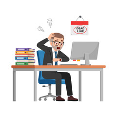 man employee sit in desk working on office and panic because of deadline