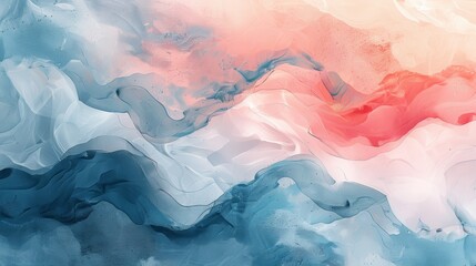 Abstract watercolor background with blue, pink, and white swirling colors.