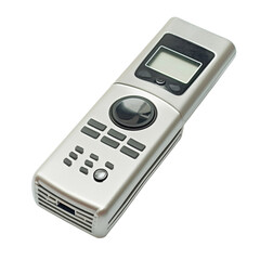 Close-up of a handheld electronic device with buttons and a screen, isolated on a white background, ideal for technology-related content. transparent background.