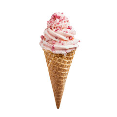 Delicious pink ice cream cone with sprinkles on a white background. Perfect for summer themes and dessert-related projects. transparent background.