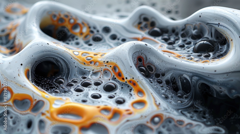 Poster illustrate drops and blots with intricate and detailed patterns, showcasing