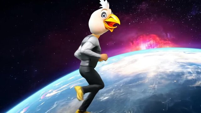 Chicken Man Runs Through Galaxy Generative AI