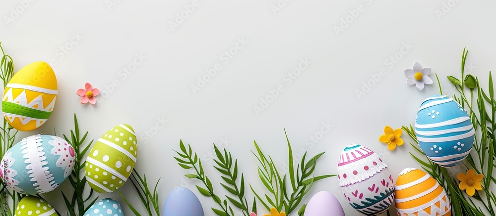 Poster Easter eggs element paper cut out on a white background with copy space image.