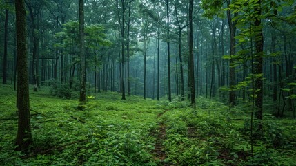 Obraz premium Visualize a serene forest with diverse wildlife thriving due to carbon offset programs and reforestation efforts