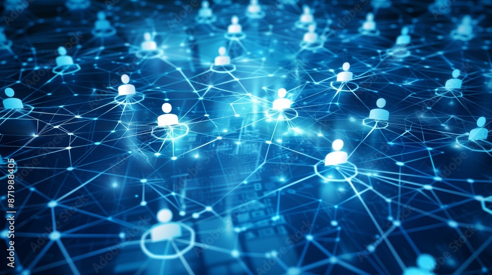 Poster this image shows a digitally rendered network of people, connected by lines, representing their inte