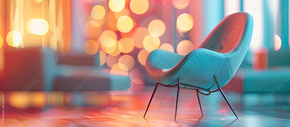 Poster Modern chair furniture in a blurred abstract background with bokeh effect around it, ideal for a copy space image.