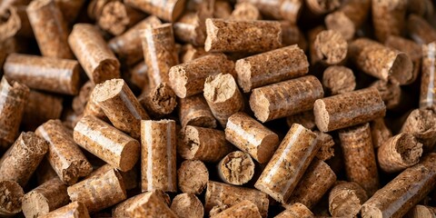 Organic biomass pellets for efficient sustainable heating in boilers and fireplaces. Concept Biomass Heating, Sustainable Energy, Organic Pellets, Fireplace Heating, Boiler Efficiency