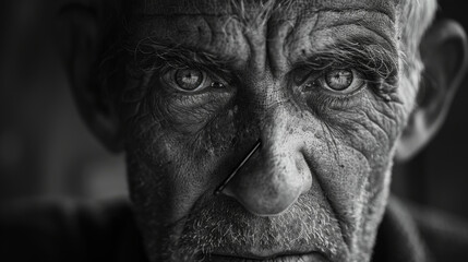 Obraz premium A man with a black and white photo of his face