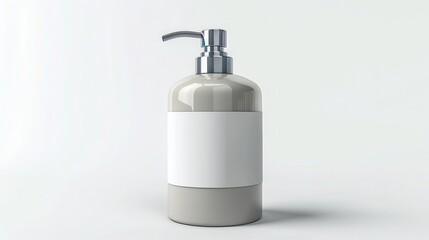 Obraz premium Plastic dispenser, blank label, industrial design, grey tones, isolated on white background,
