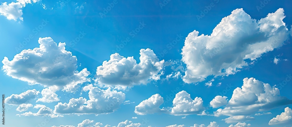 Poster scenic view of a clear blue sky with fluffy white clouds in a copy space image.