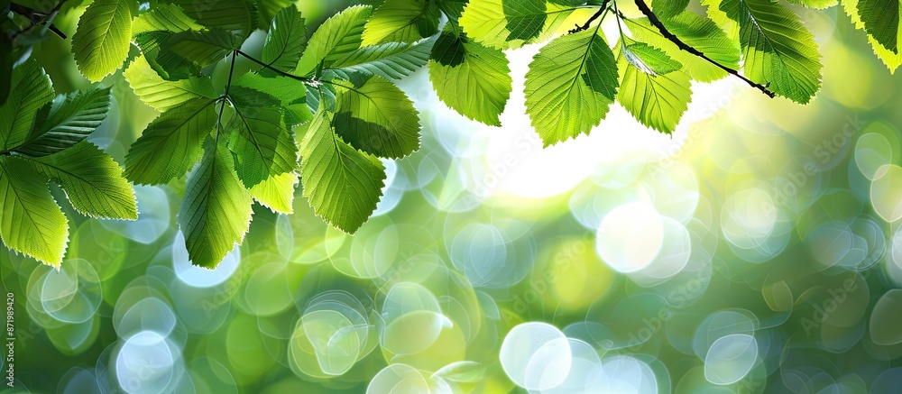 Aufkleber vivid green tree leaves set against a bokeh background offer copy space image with lush foliage illu