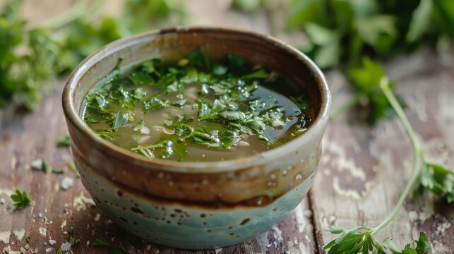 A fragrant soup crafted from an array of earthy handpicked herbs.