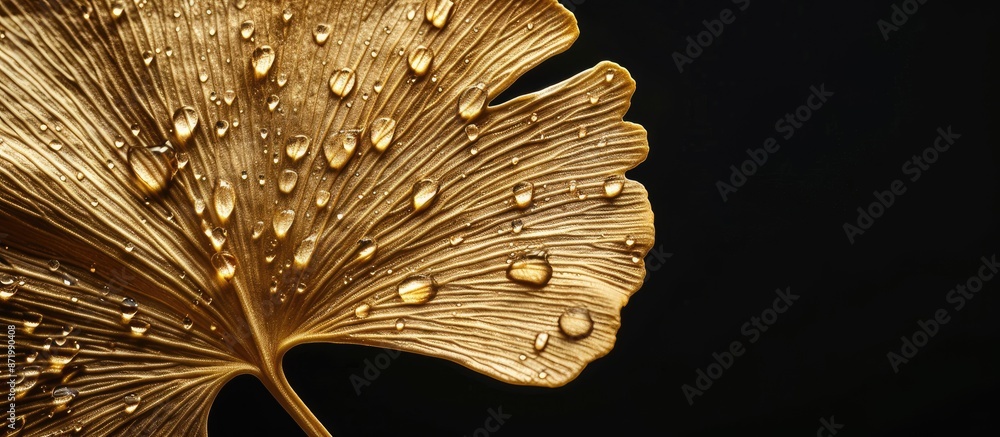 Poster Close-up of an elegant golden ginkgo leaf on a dark background, suitable for a design project that includes copy space image.
