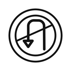 No U turn sign icon black and white vector sign