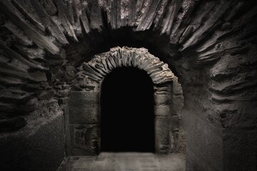 Scary underground, old castle cellar